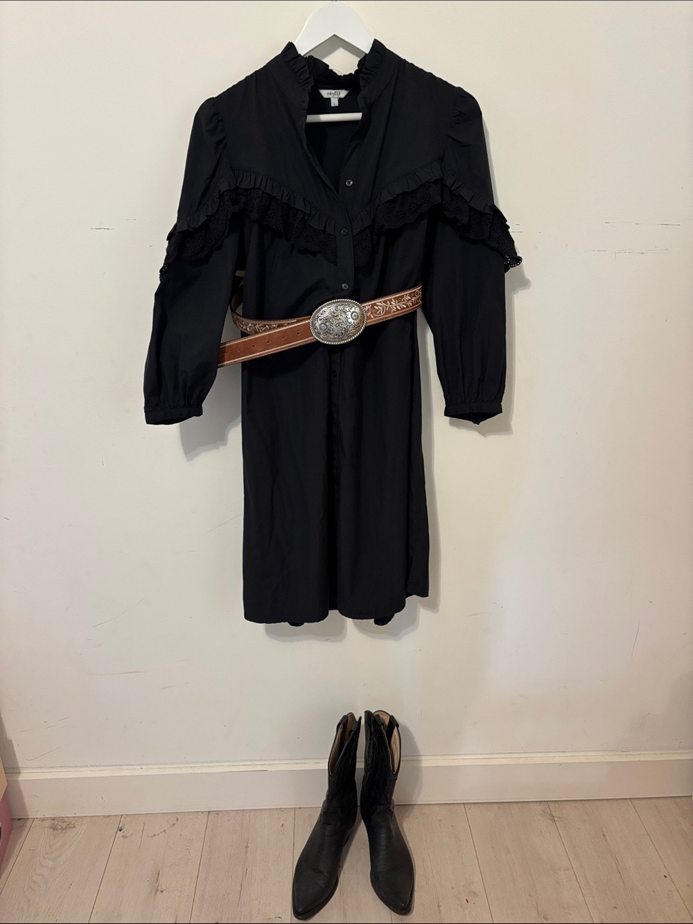 Black Ruffle Button-Front Dress - Picture 6 of 7